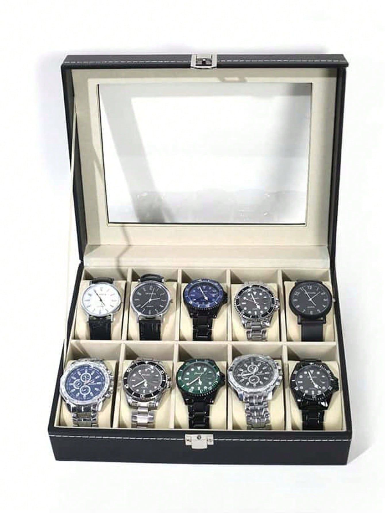 Jewelry Box With Watches - 잠금장치가 있는 가죽 시계 상자, 대용량