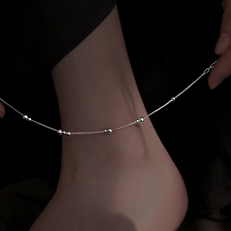 Anklet Foot Chain - 925 스털링 실버 기하학 라운드 구슬