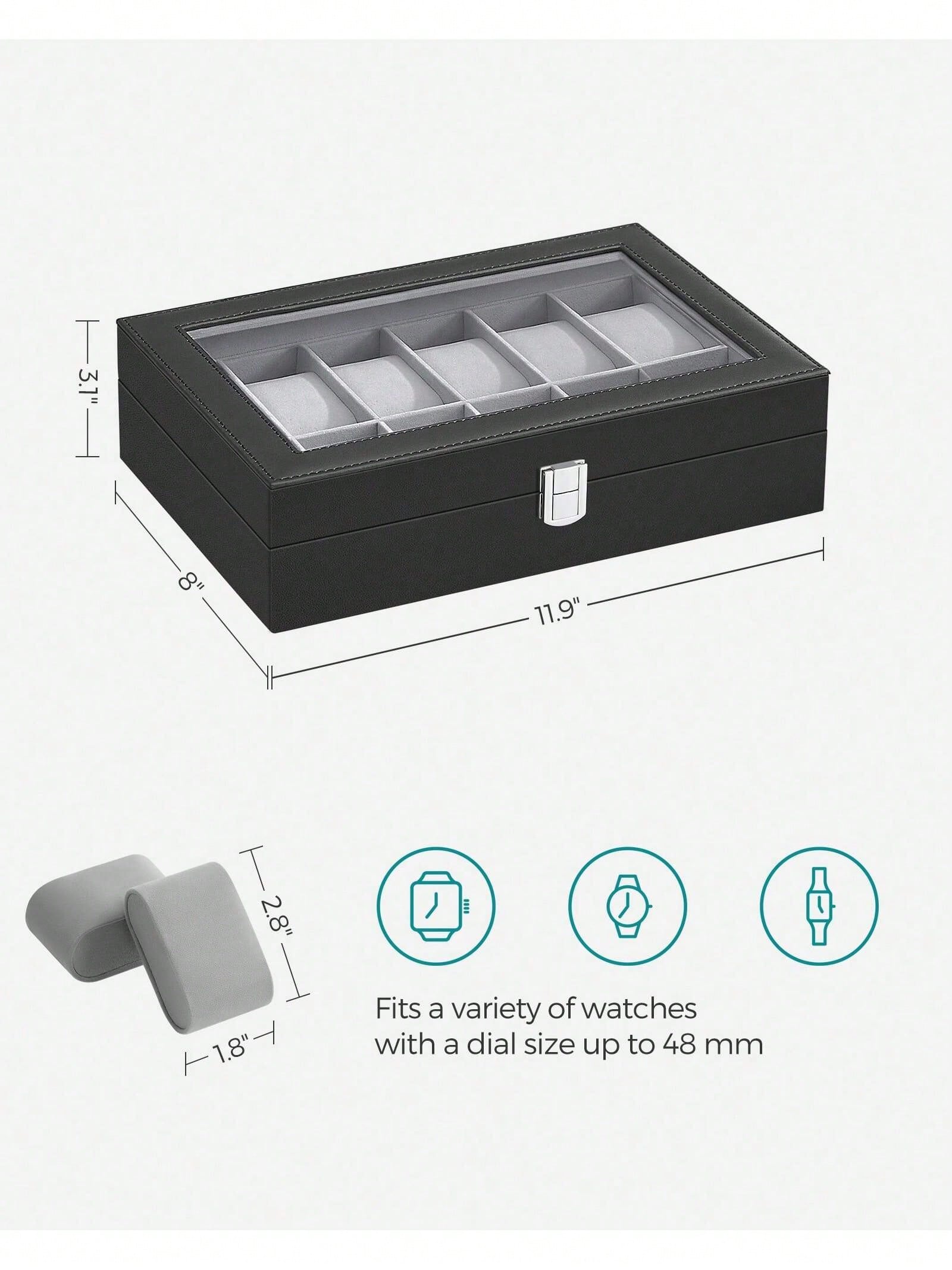 유리 뚜껑과 서랍이 있는 12슬롯 잠금식 시계 상자,  - Jewelry Bracelet Watches 리뷰 및 가격