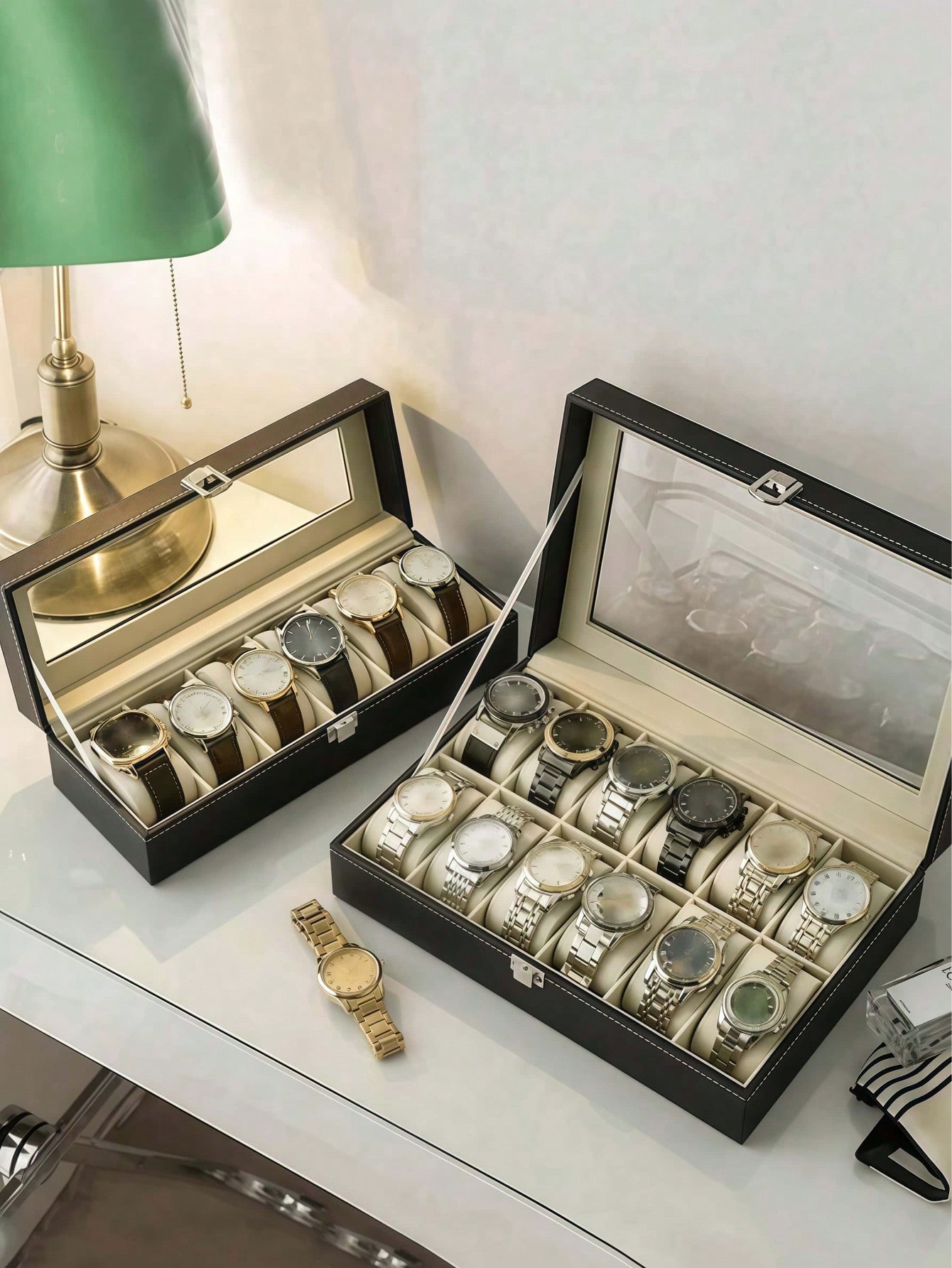 잠금장치가 있는 가죽 시계 상자, 대용량 시계 진열 케 - Jewelry Box With Watches 리뷰 및 가격